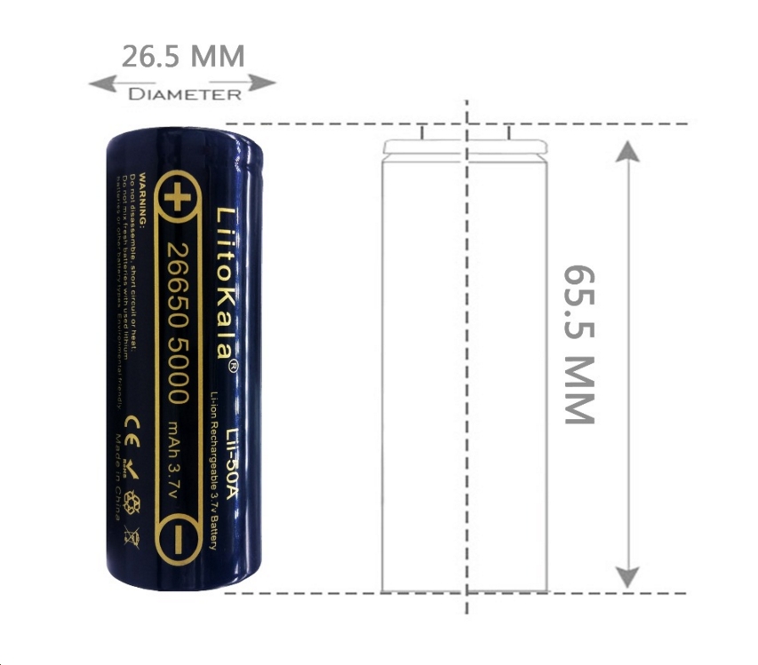 Batteria ricaricabile Liitokala 26650 5000mAh 3.7V Li-ion tabs